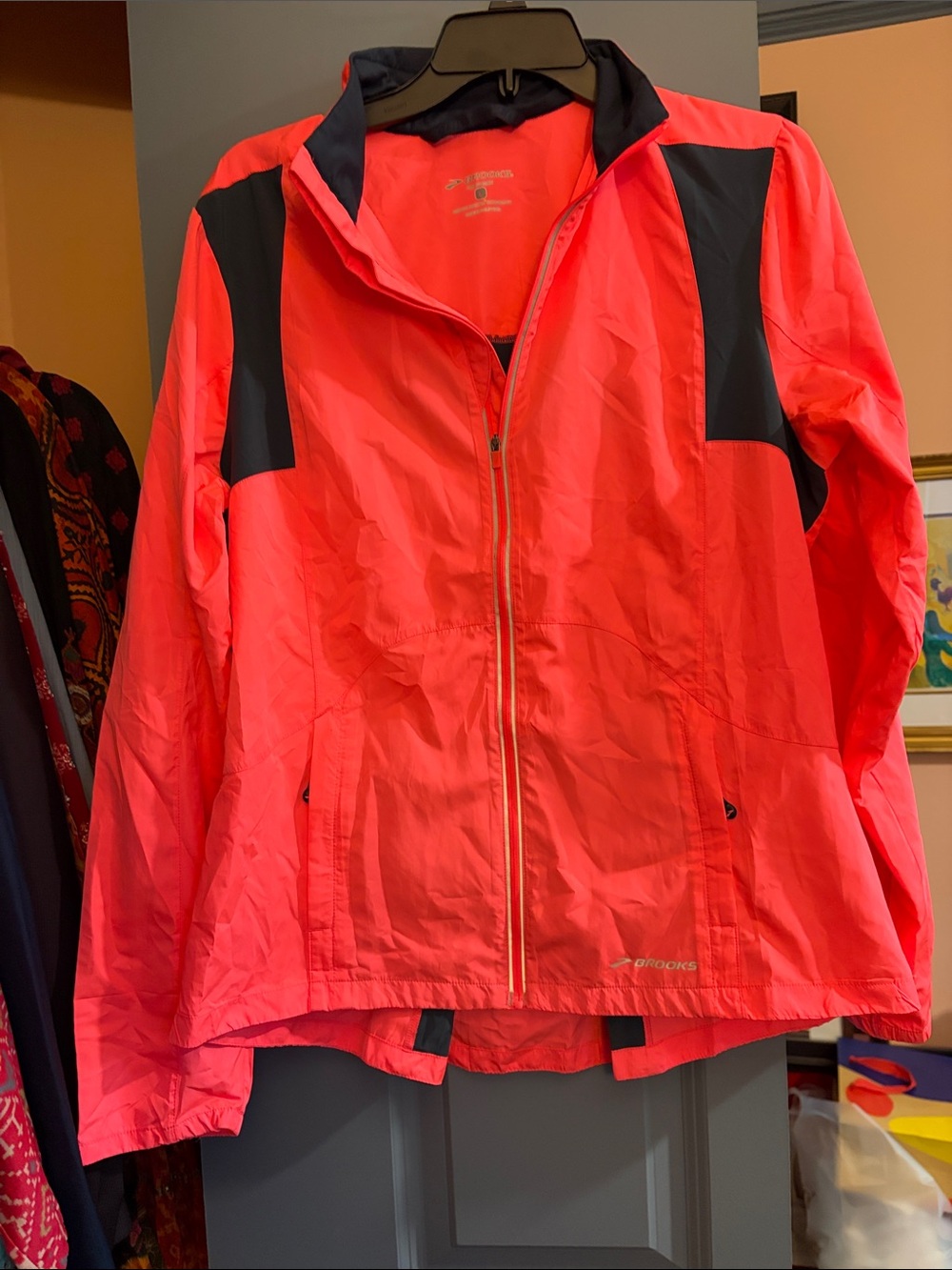 Brooks Neon Coral and Black Utility Running Jacket